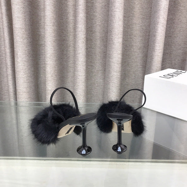 Loewe 25SS Fur-lined Mule 100 Black in Fox Fur 597440