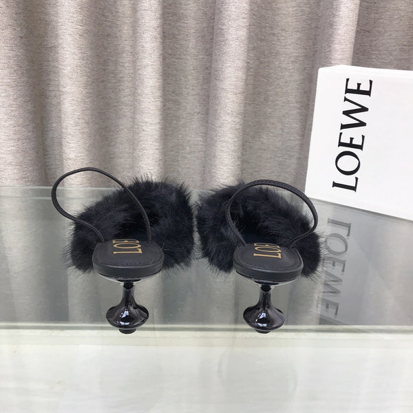 Loewe 25SS Fur-lined Mule 60 Black in Fox Fur 597435