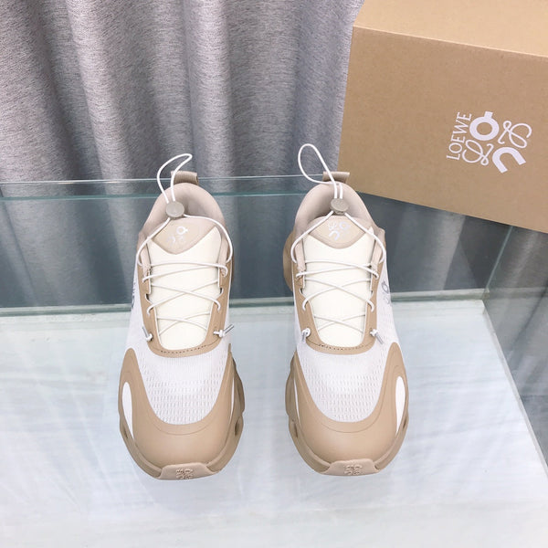 Loewe x on Angpao Couple Running Sneakers Light Brown White Nylon Calfskin 597425