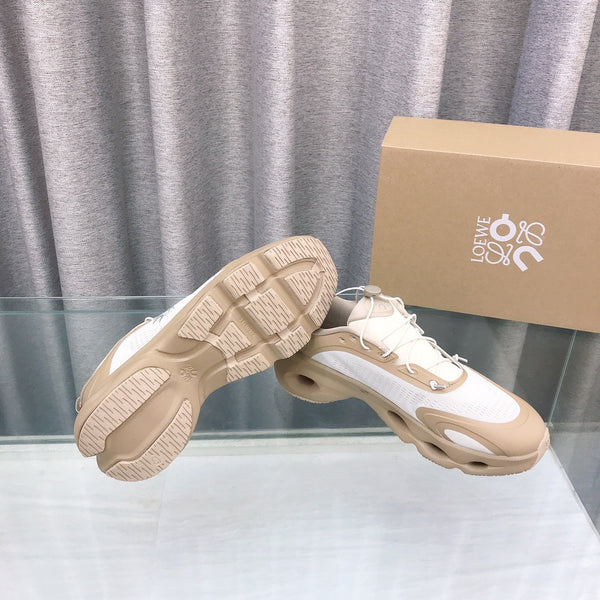 Loewe x on Angpao Couple Running Sneakers Light Brown White Nylon Calfskin 597425
