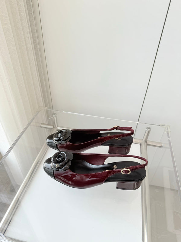 Chanel 26 Camellia High Heels 35 Dark Brown Black in Patent Leather 597416