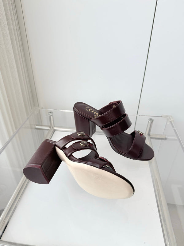 Chanel 26 Turnlock 85 Burgundy Sandal Mule in Lambskin 597393