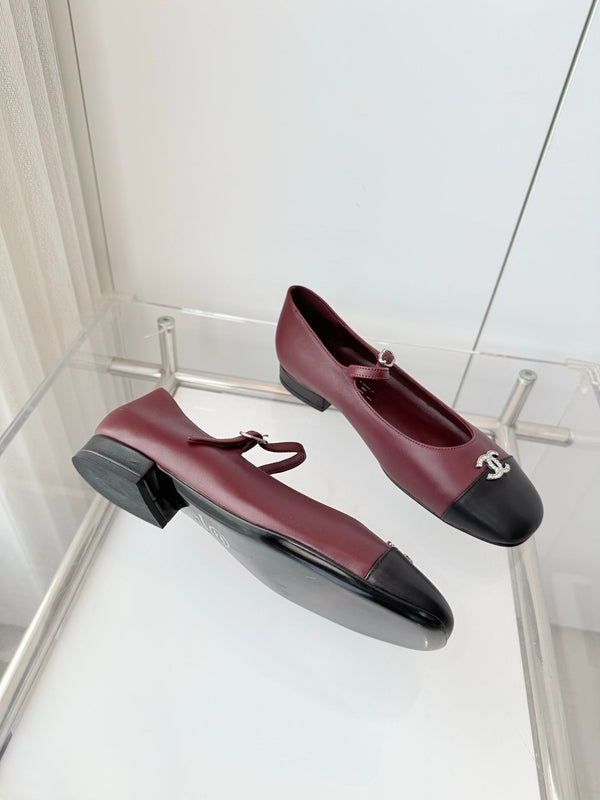 Chanel 26 MaryJane Shoes Burgundy Black Lambskin 597383