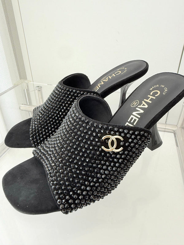 CC 26 Sandal 90 Black Rhinstone Deer Hide 597375