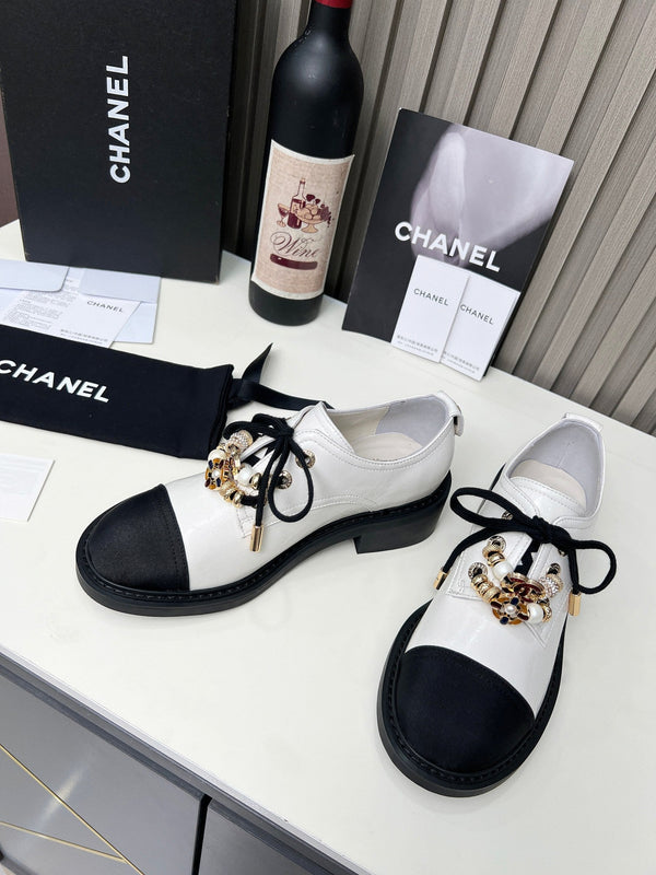 Chanel CC Combat Shoes With Pearl White in Calfskin 597896