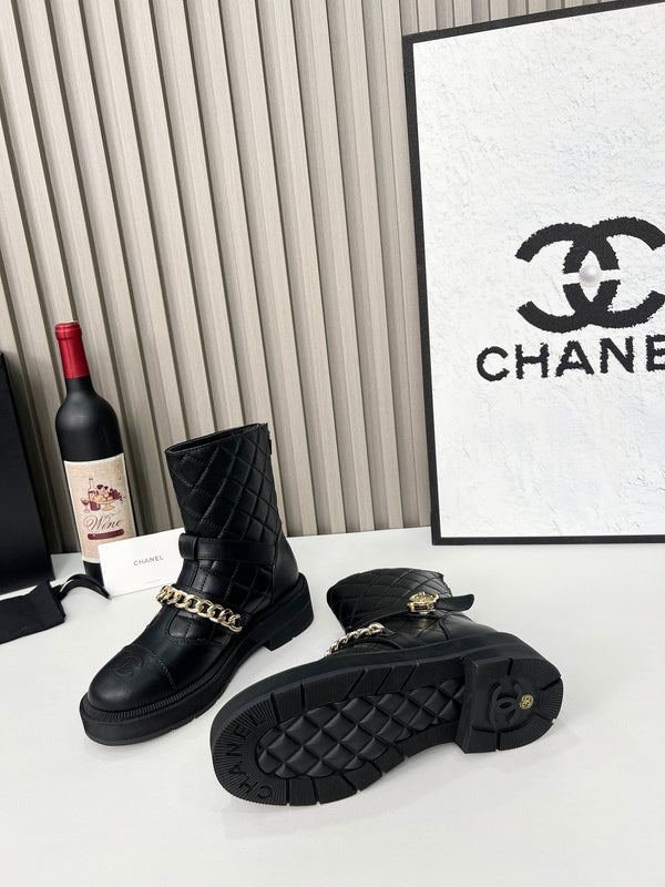 Chanel Chain Sock Ankle Boots Black Calfskin 597914