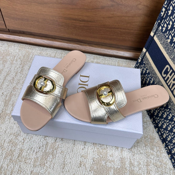 CD Montaigne Sandals Metallic Gold in Calfskin 598168