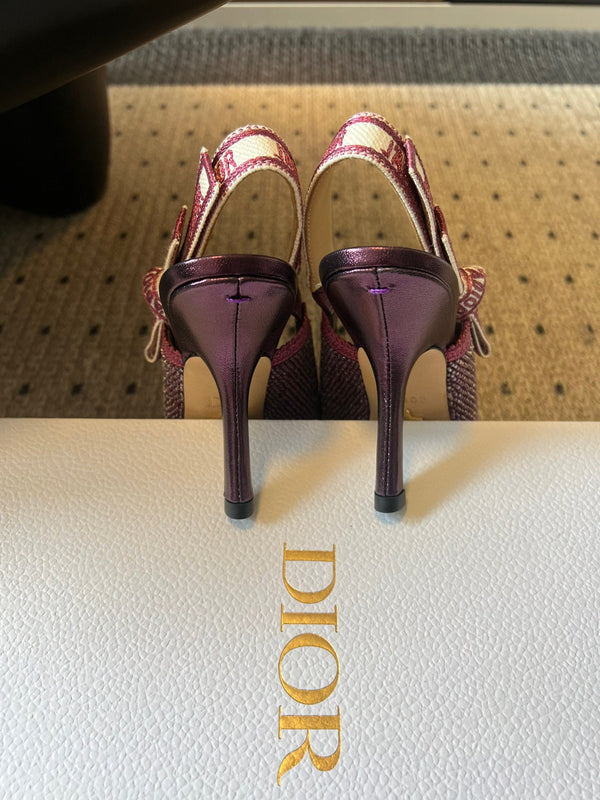 CD J'Adior Slingback heels 95 Pink in Cotton with Metallic Thread Embroidery 598132