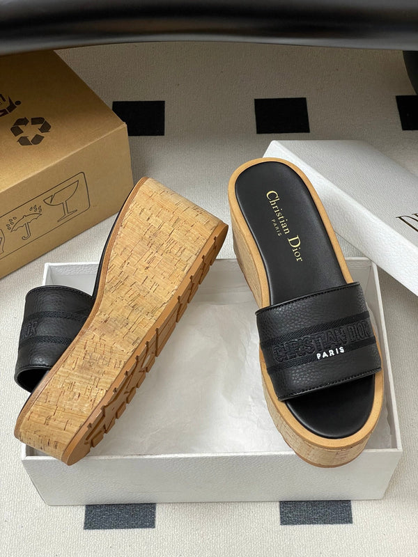 CD Dway Platform Heel 80mm Sandals Black Calskin