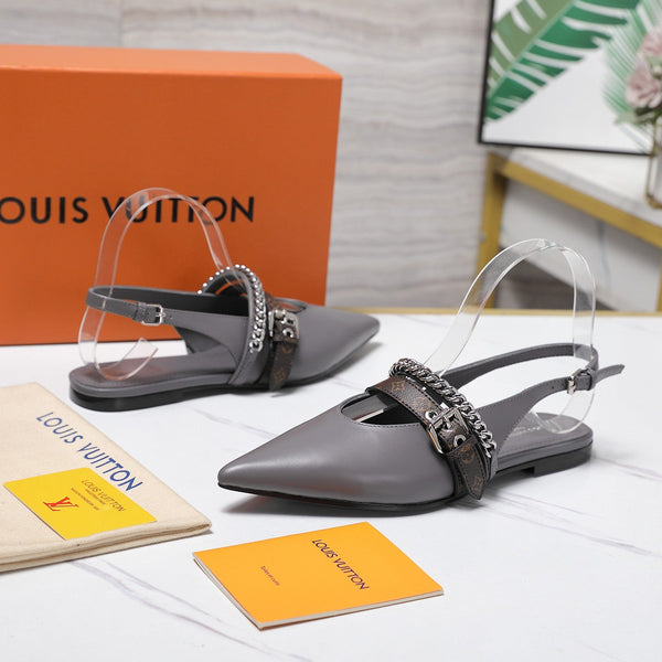 LV Vibe Slingback Flat Gray Glossy Naplak Leather 600664