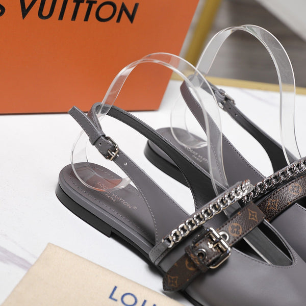 LV Vibe Slingback Flat Gray Glossy Naplak Leather 600664