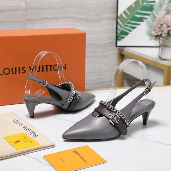 LV Vibe Slingback Pumps 55 Gray Glossy Naplak Leather 600669