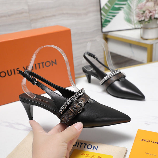 LV Vibe Slingback Pumps 55 Black Glossy Naplak Leather 600672