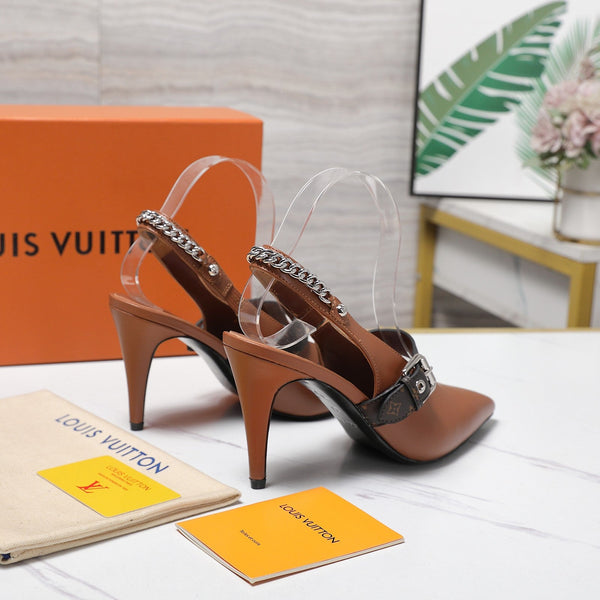 LV Vibe Slingback Pumps 95 Brown Glossy Naplak Leather 600675