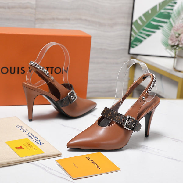 LV Vibe Slingback Pumps 95 Brown Glossy Naplak Leather 600675