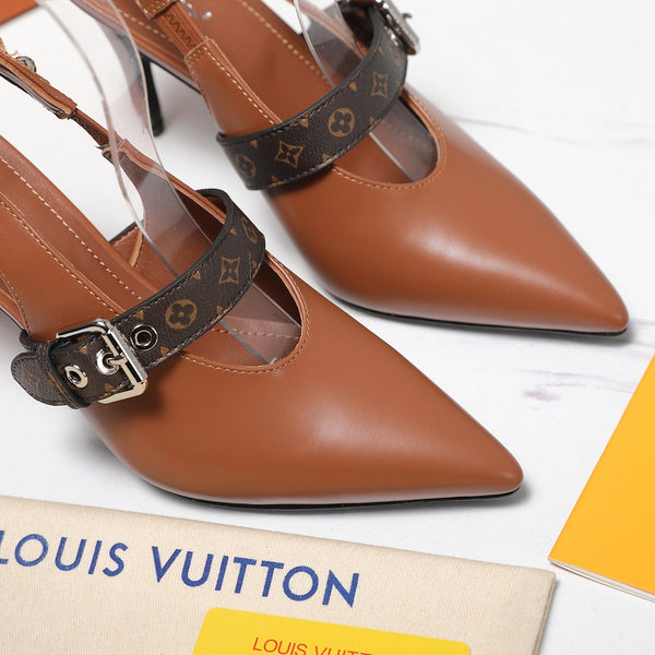 LV Vibe Slingback Pumps 95 Brown Glossy Naplak Leather 600675