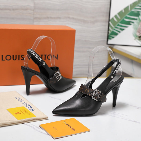 LV Vibe Slingback Pumps 95 Black Glossy Naplak Leather 600677