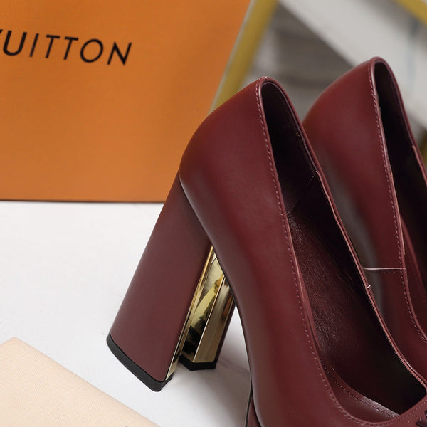 LV 26ss Chunky Heel Platform Sandals 11cm Burgundy in Cowhide 600734