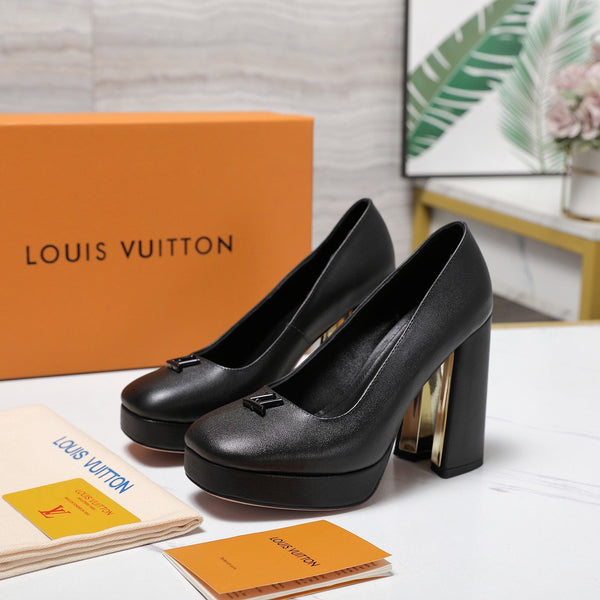LV 26ss Chunky Heel Platform Sandals 11cm Black in Cowhide 600735
