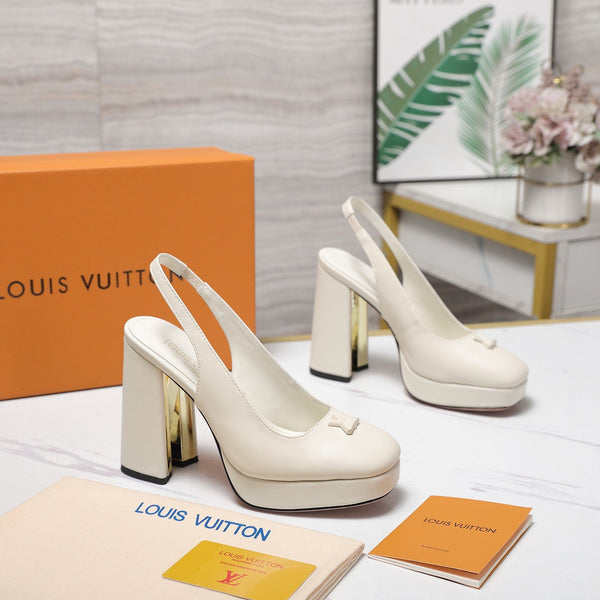 LV 26ss Chunky Heel Platform Slingback 11cm White in Cowhide 600738