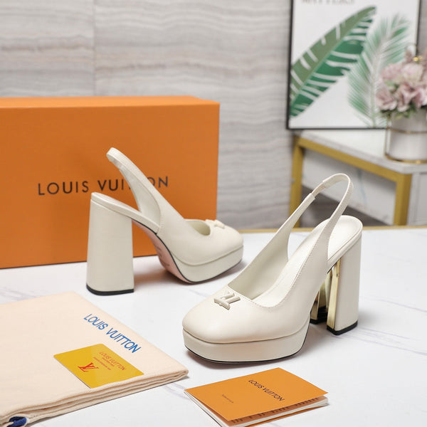 LV 26ss Chunky Heel Platform Slingback 11cm White in Cowhide 600738