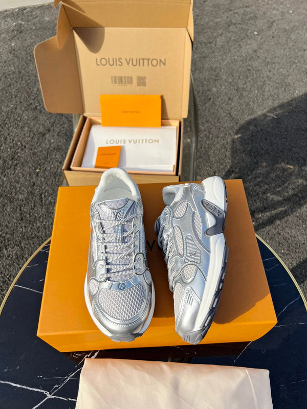 LV 26 Olympia Sneaker White Silver Metallic in Fabric Mesh 600745