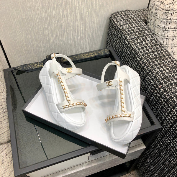 Chanel 26 Platform Chain Sandals White in Lambskin 602506