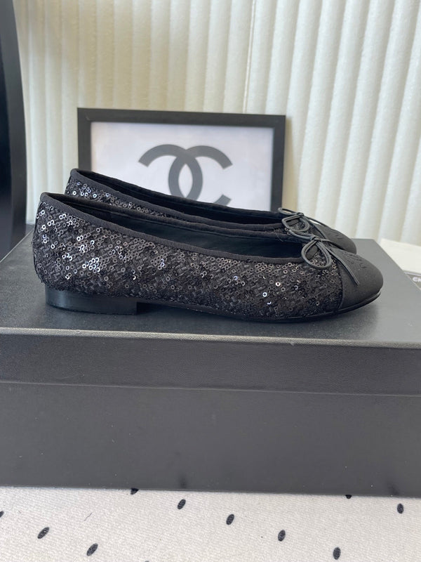 CC Ballet Flats Black in Sequined Sheepskin 611691