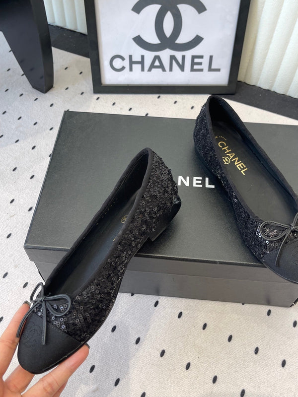 CC Ballet Flats Black in Sequined Sheepskin 611691