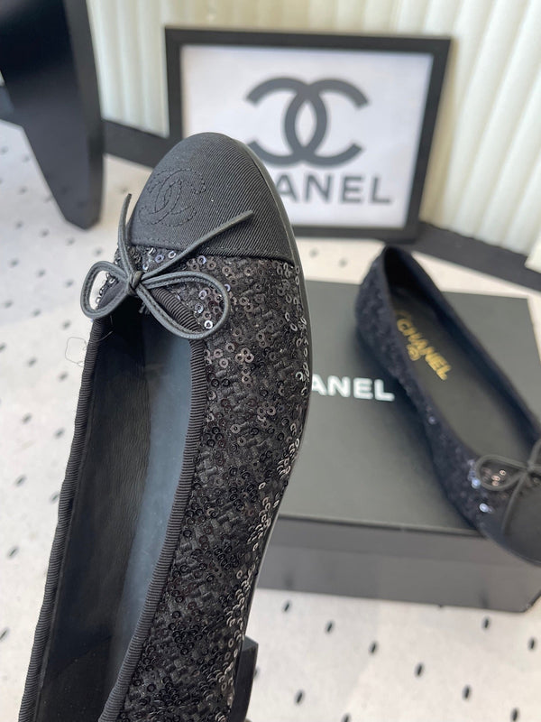 CC Ballet Flats Black in Sequined Sheepskin 611691