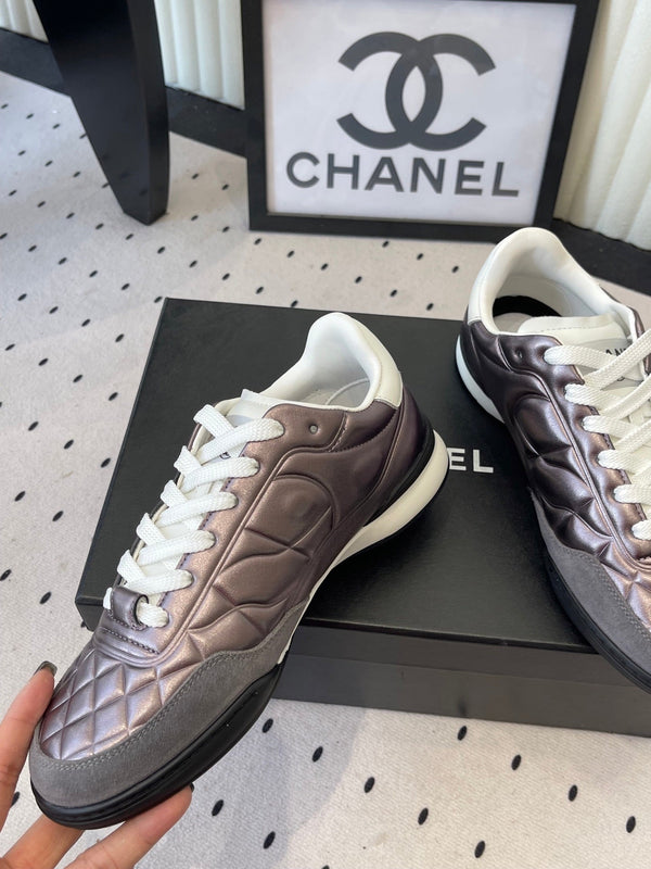 Chanel Coco Baseball Shoes Metallic Taupe in Cowhide 611673