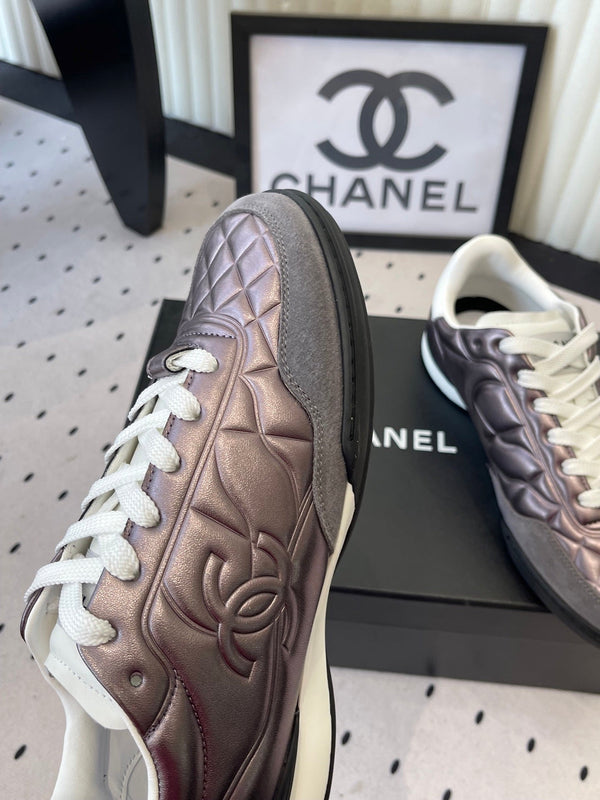 Chanel Coco Baseball Shoes Metallic Taupe in Cowhide 611673