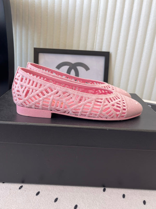 Chanel Ballet Flats Pink in Woven Raffia 611584