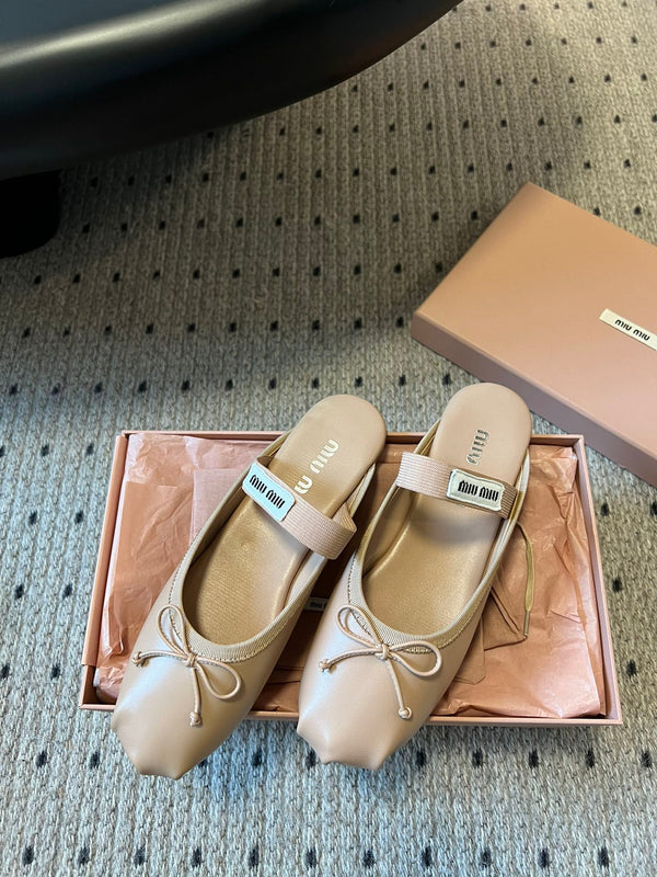 Miu Miu 26 Ballet Flats Beige in Silk 614468