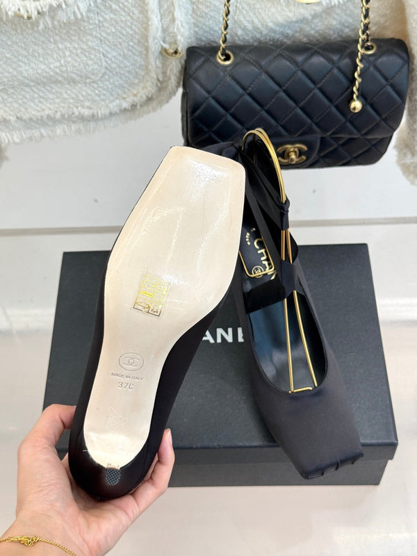 Chanel 26C Ballet High Heels Black in Silk 616003
