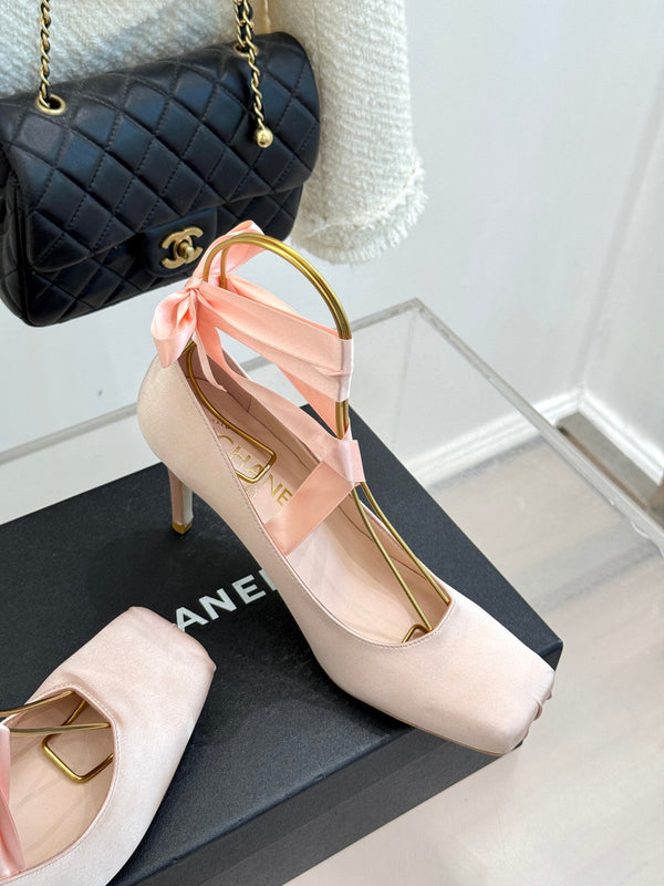 Chanel 26C Ballet High Heels Pink in Silk 616002