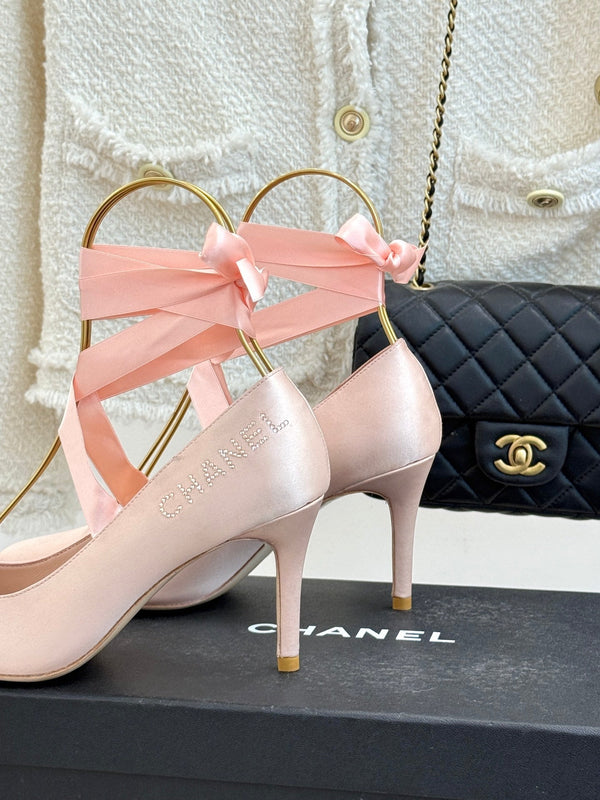 Chanel 26C Ballet High Heels Pink in Silk 616002