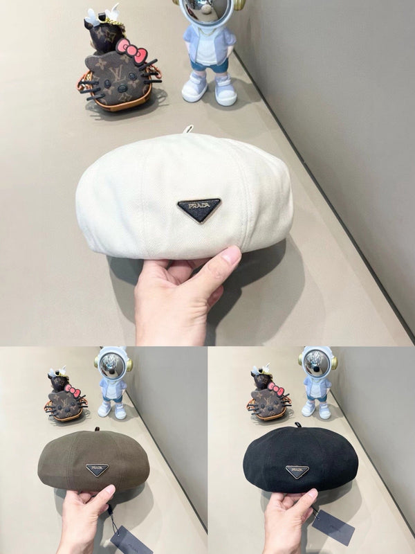 Prada Beret Pumpkin Style Women's Taupe in Canvas 125792