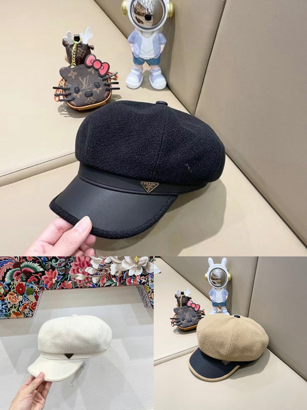 Prada Women's Beret Hat Black in Tweed 125768