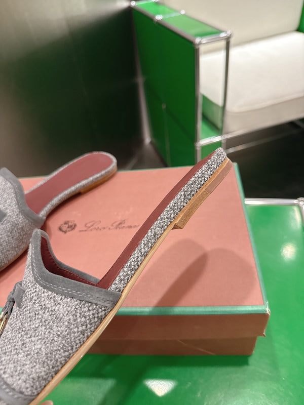 Loro Piana 26 Slippers Gray Wish Sheepskin Fabric 632135