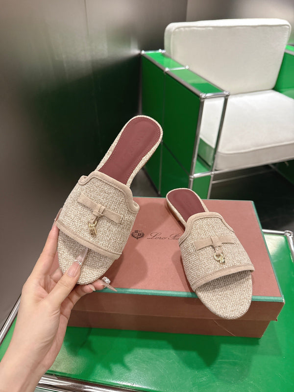 Loro Piana 26 Slippers Beige Wish Sheepskin Fabric 632137