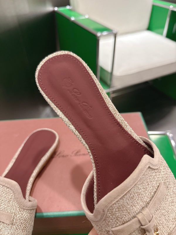 Loro Piana 26 Slippers Beige Wish Sheepskin Fabric 632137