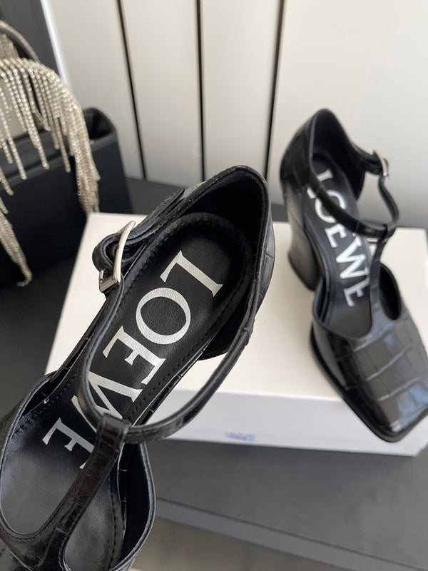 LOEWE 26SS Chunky Heel 50 Mary Jane Black in Leather 631743