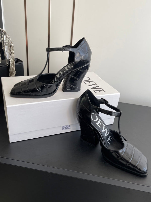 LOEWE 26SS Chunky Heel 50 Mary Jane Black in Leather 631743