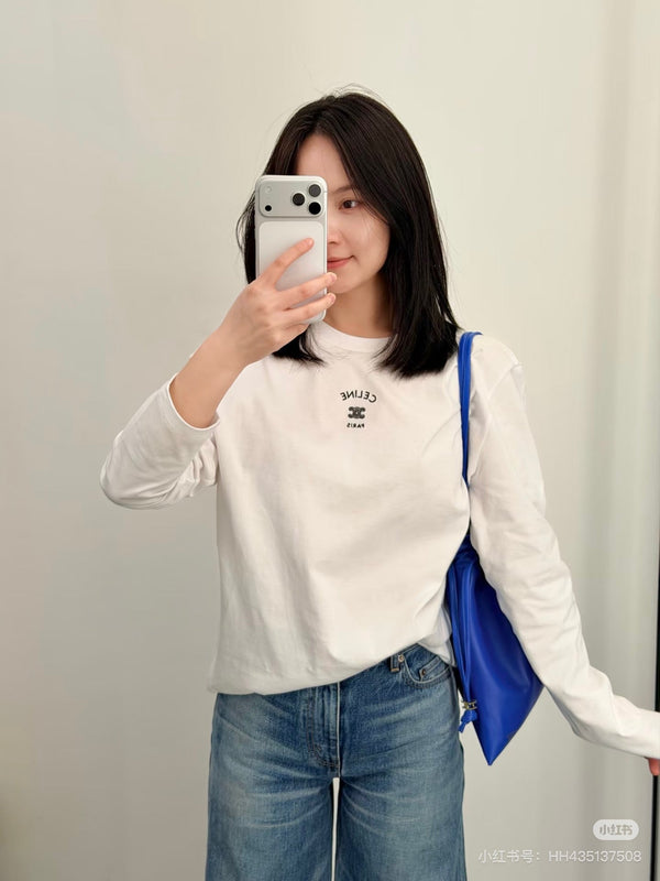 Celine 26ss Long-Sleeve T-Shirt White in Cotton