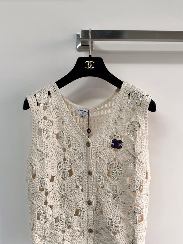 Chanel Two-Tone Vest Off-White in Cotton 125489