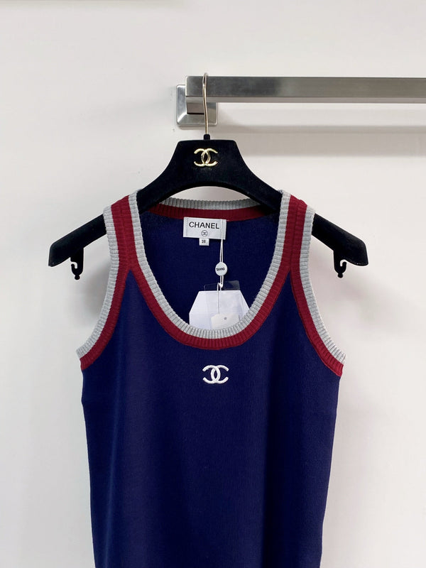 Chanel Two-Tone Vest Navy Blue in Wool 125483