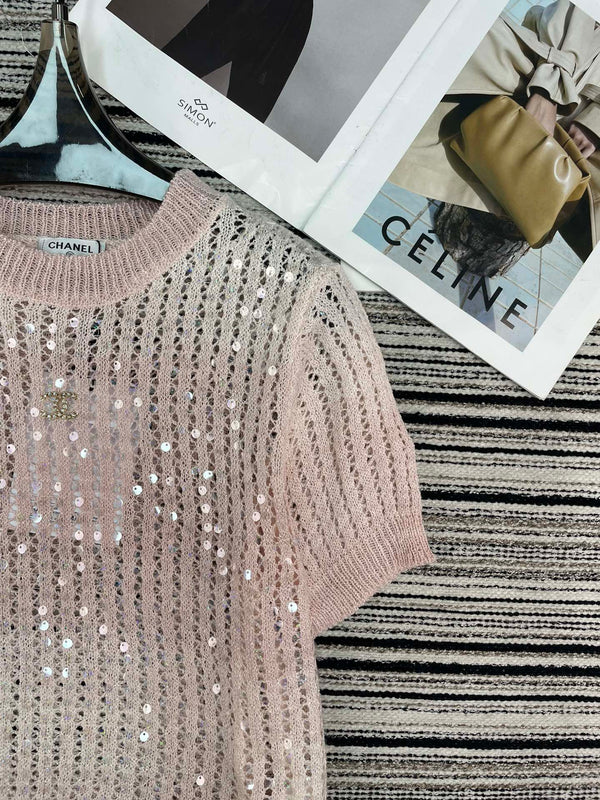 Chanel Knit Short-sleeve Pink in Wool 133523