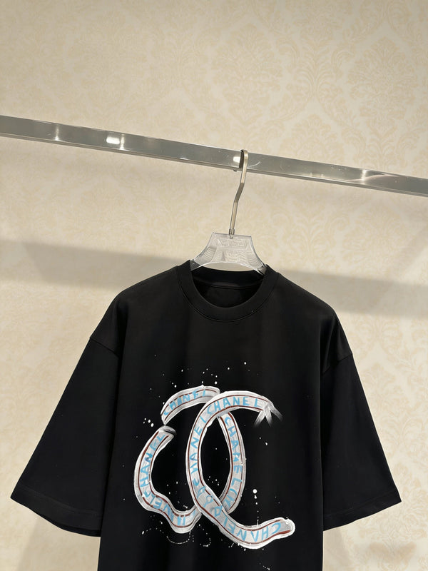 Chanel "CC" Letter Series Short-sleeved T-shirt Black in Cotton 127291