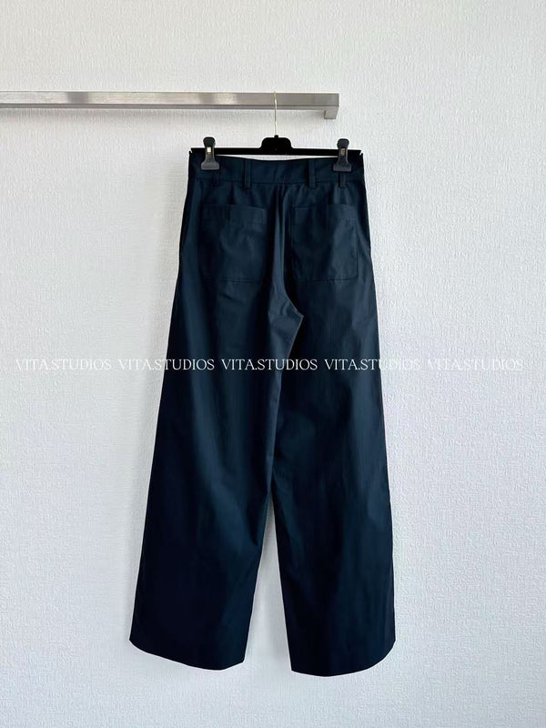 Chanel 2026 High-Waisted Wide-Leg Pants Navy Blue in Cotton 162156